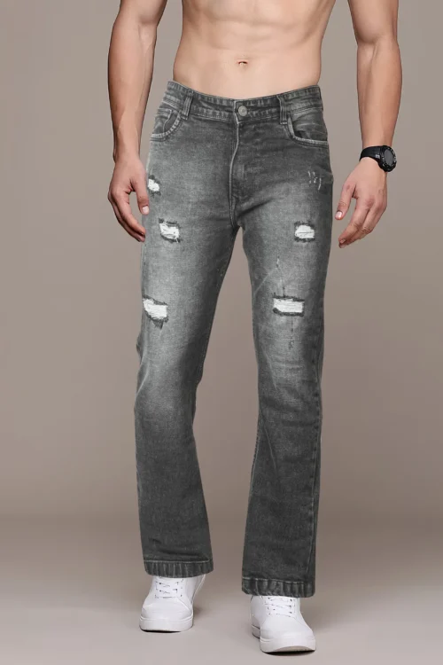 Retroripple Grey Bootcut Distressed Fit Jeans