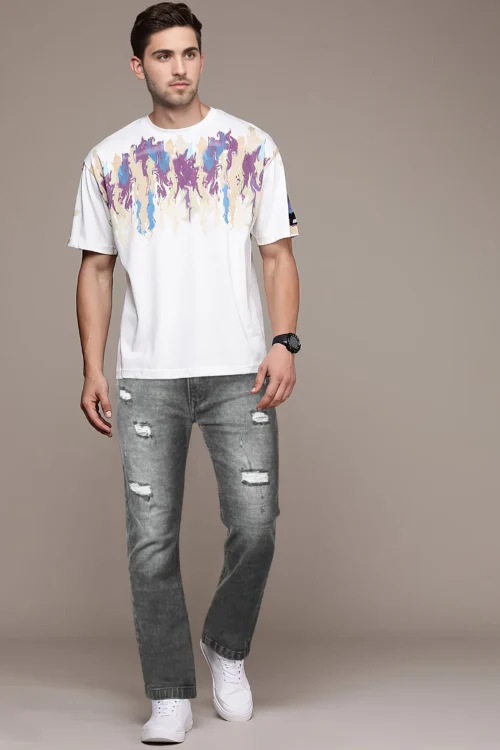 Retroripple Grey Bootcut Distressed Fit Jeans