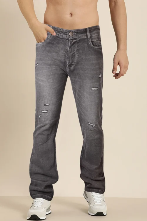 Riotous Grey Bootcut Distressed Fit Jeans