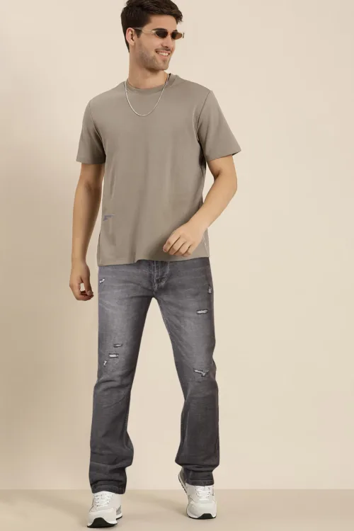 Riotous Grey Bootcut Distressed Fit Jeans
