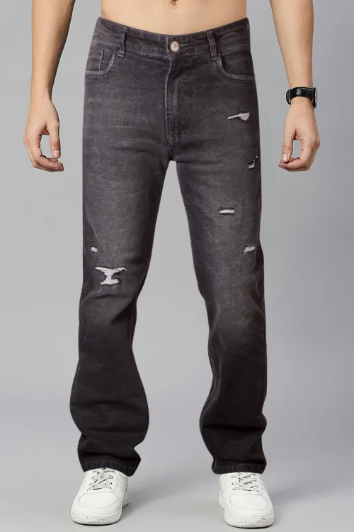 Coal Black Bootcut Distressed Fit Jeans