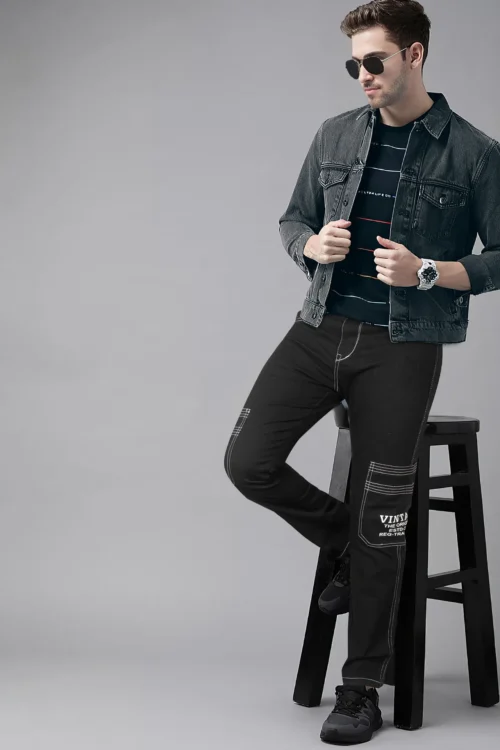 Original Black Striped Denim Ankle-Fit Jeans