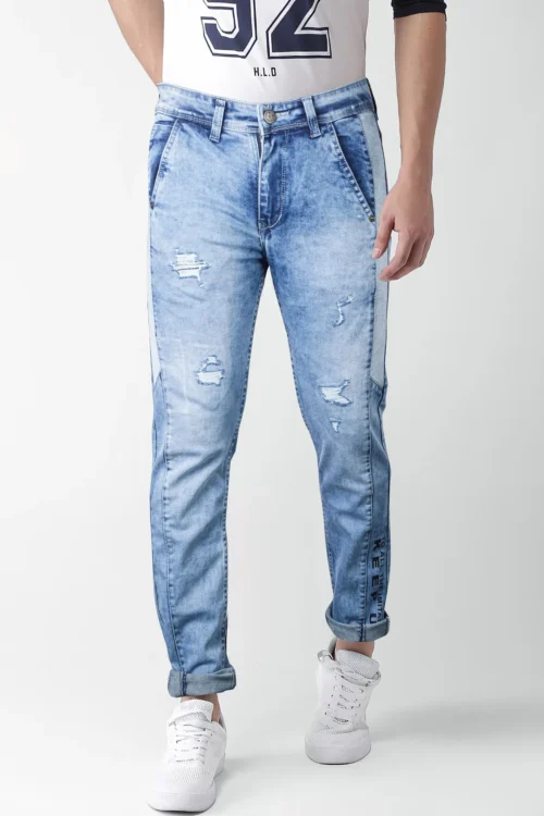 Aero Blue Distressed Ankle Fit Jeans