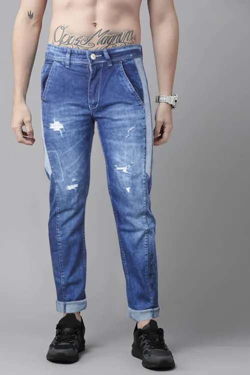 Bayern Blue Distressed Ankle Fit Jeans