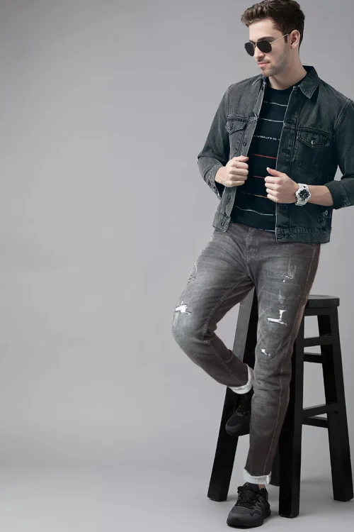 Graphite Black Distressed Ankle Fit Jeans