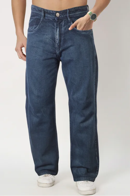 Prussian Blue Baggy Loose Fit Jeans