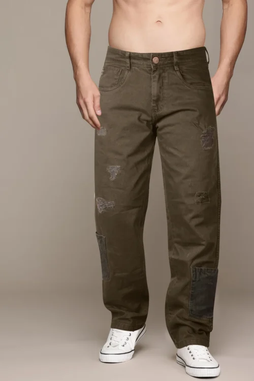 Sepia Brown Baggy Distressed Fit Jeans