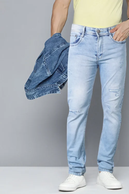 Columbia Blue Distressed Slim Fit Jeans