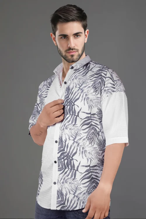 Pastel Purple Down Shoulder Leaf Printed Shirt