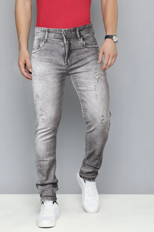 Cloudy Grey Distressed Slim Fit Jeans