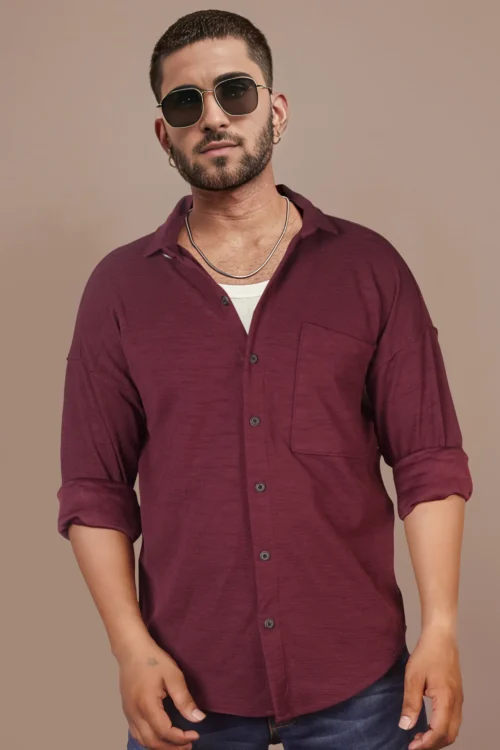 Aesthetic Maroon Down Shoulder Shirt