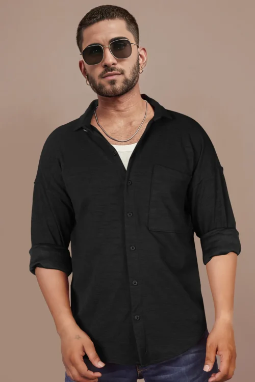 Crow Black Down Shoulder Shirt