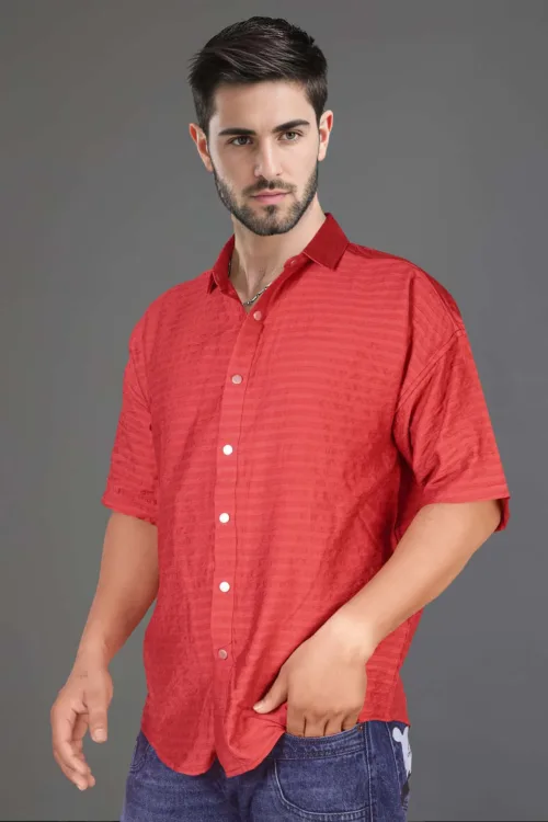 Crimson Red Down Shoulder Stripe Shirt