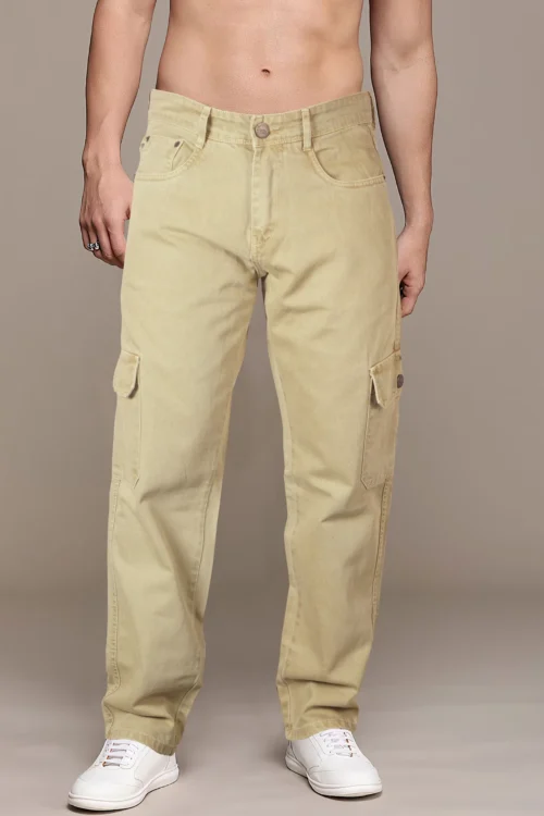 Dark Beige Six Pocket Baggy Fit Jeans