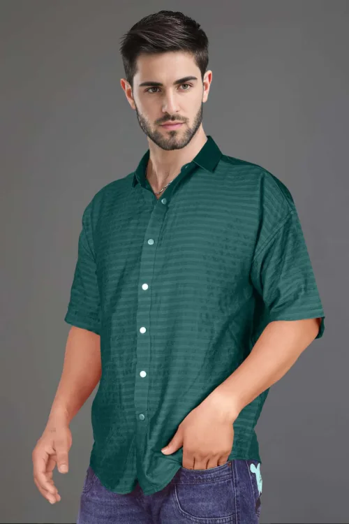 Clover Green Down Shoulder Stripe Shirt