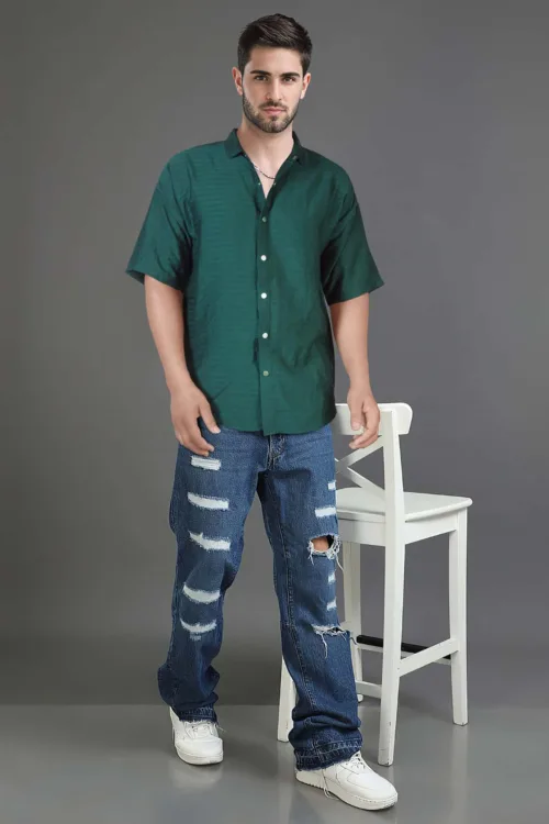 Clover Green Down Shoulder Stripe Shirt