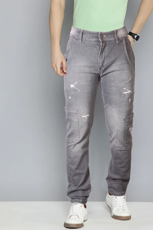 Stormy Grey Six Pocket Distressed Slim Fit Jeans