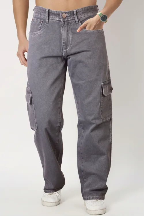 Fossil Grey Six Pocket Baggy Fit Jeans