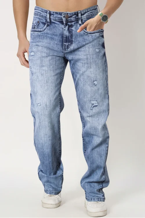 Aero Blue Baggy Distressed Fit Jeans