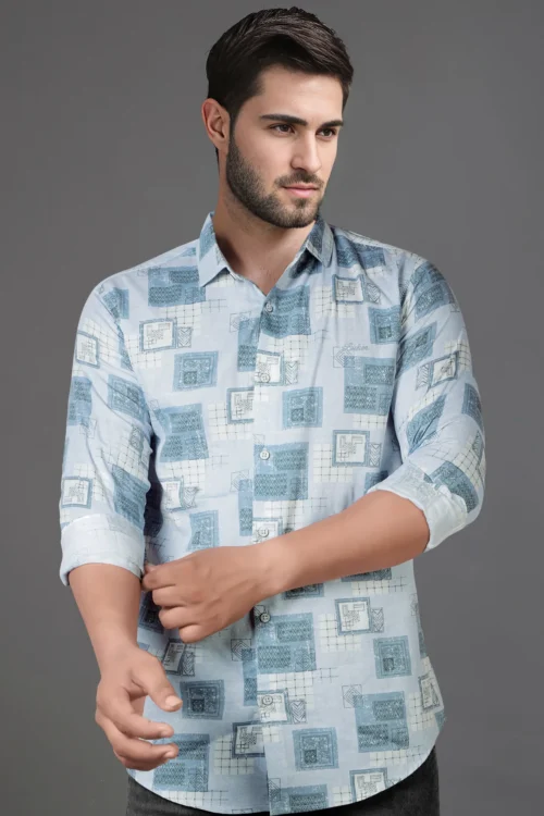 Arctic Sky Blue Printed Shirt