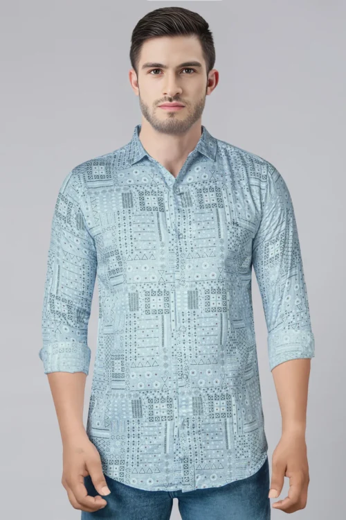 Sky Blue Printed Shirt