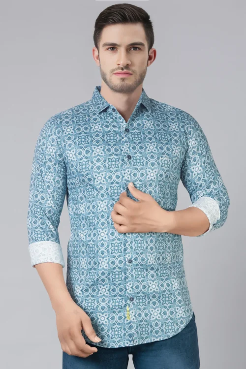 Electric Sky Blue Printed Shirt