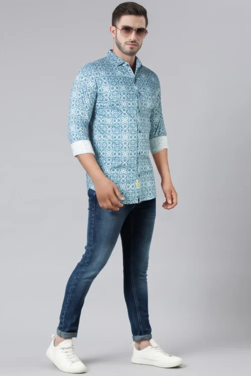 Electric Sky Blue Printed Shirt