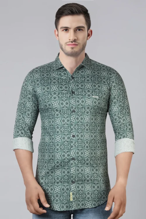 Bottle Green Printed Shirt