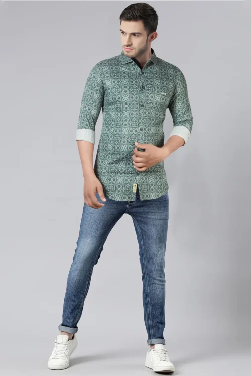 Bottle Green Printed Shirt