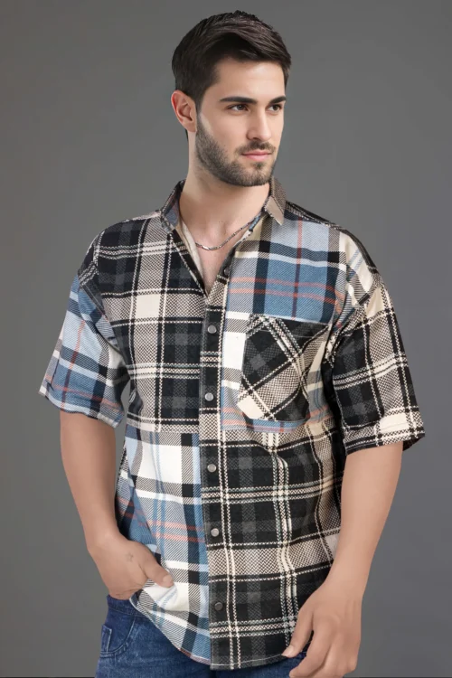 Multi Colour Down Shoulder Checked Shirt