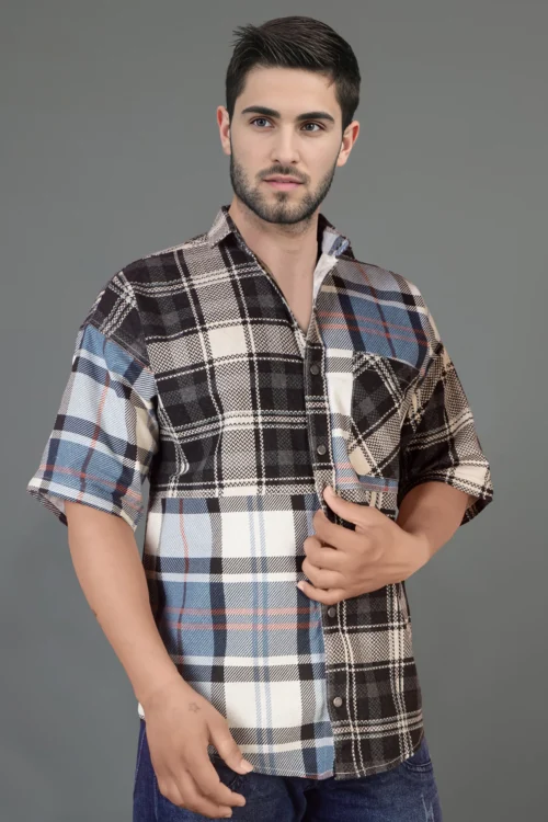 Multi Colour Down Shoulder Checked Shirt